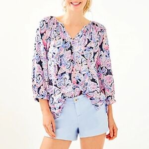 Lilly Pulitzer Willa Top in High Tide Navy for Shore Print